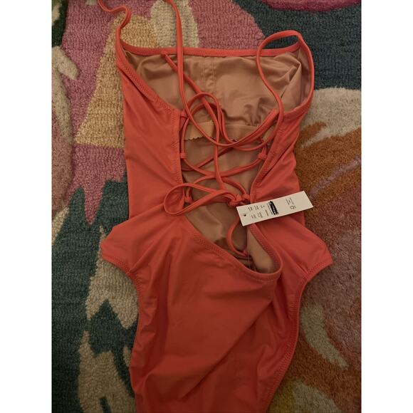 NEW Sz 8 J.Crew Playa Papaya Rockaway Ruched One-Piece Swimsuit strappy back - Picture 4 of 4
